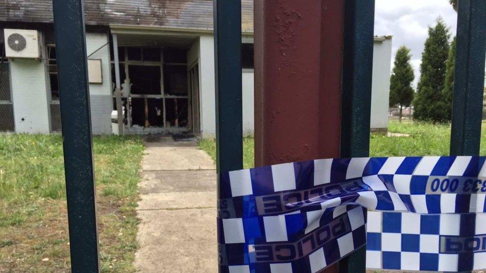 Police tape outside Melbourne's Imam Ali Islamic Centre, after a fire last year