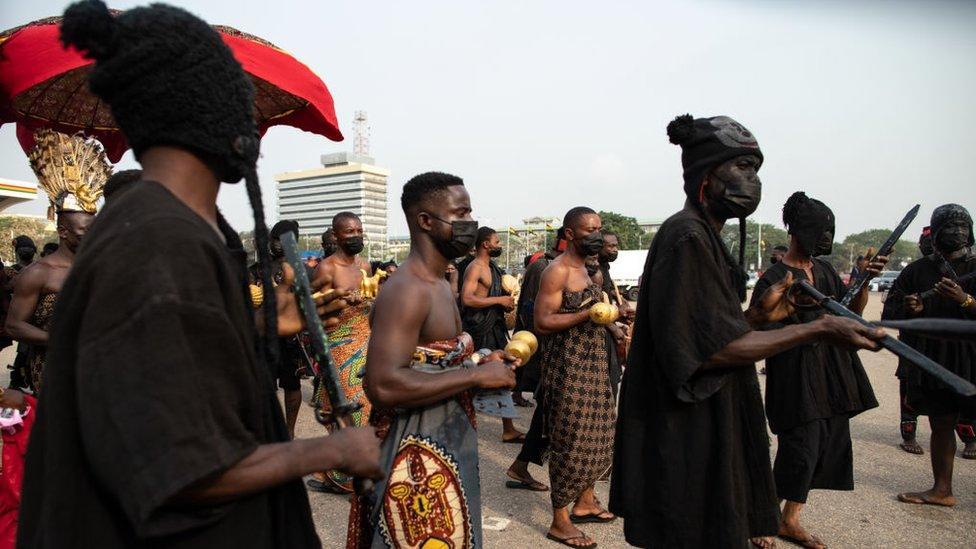 Traditional leaders arrive at the final funeral rites