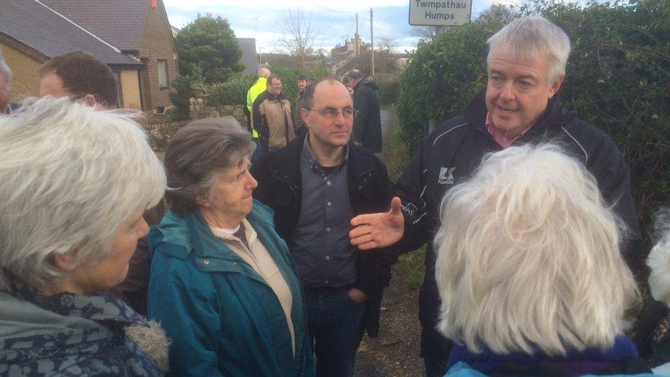 Carwyn Jones met residents of flood-hit Tal-y-Bont