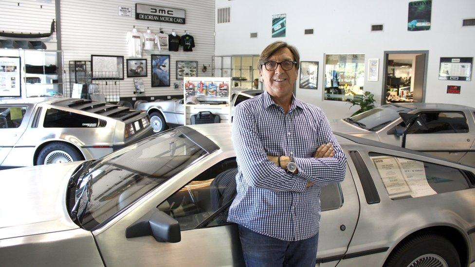 Mr Wynne in the DeLorean shop