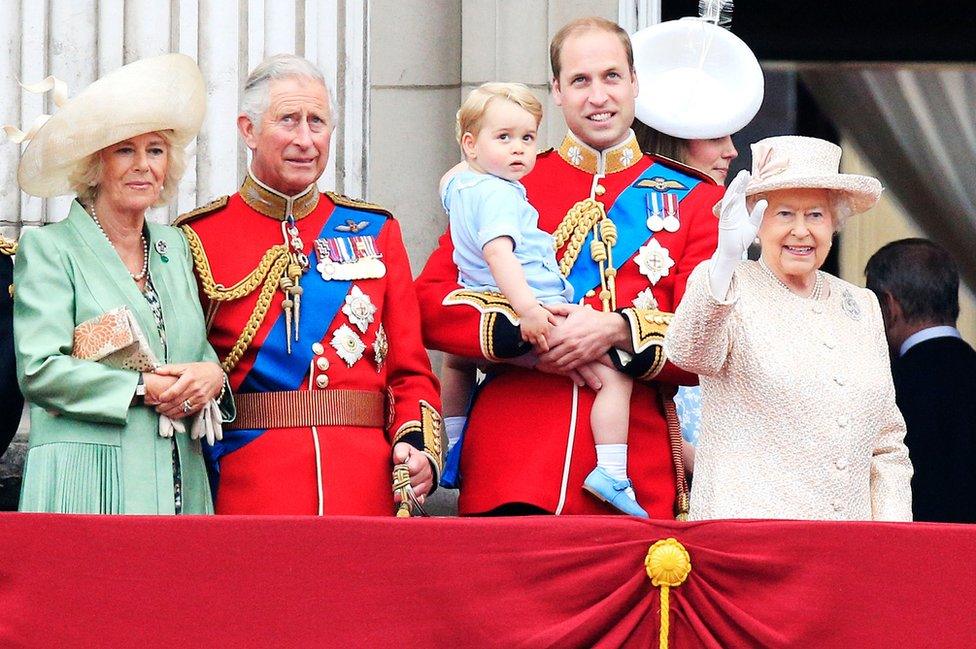 The royal family on the balcony at Buckingham Palace