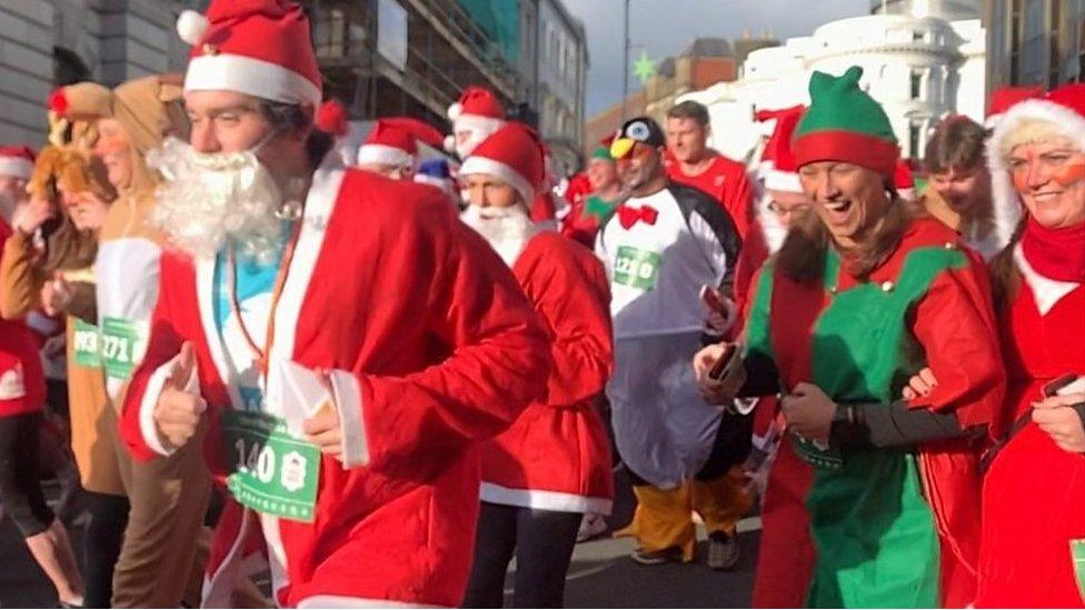 Santas running through Douglas