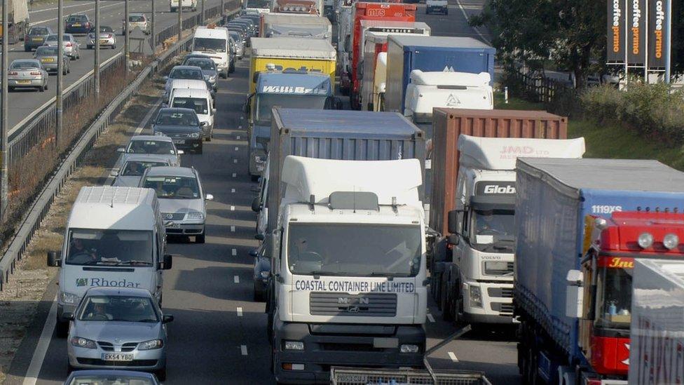 A traffic jam on a motorway