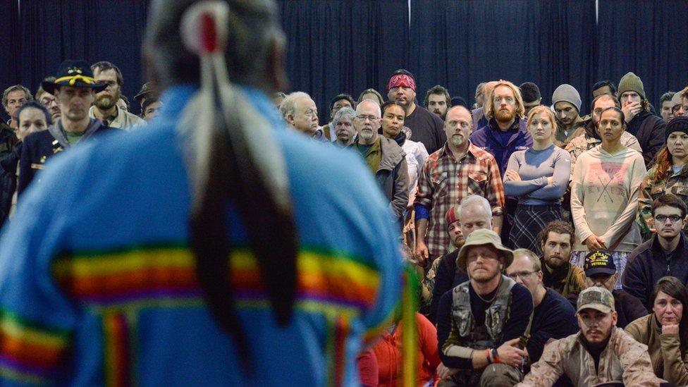 Ivan Looking Horse with protesters against the Dakota Access pipeline near the Standing Rock Indian Reservation, in Fort Yates, North Dakota, December 5, 2016