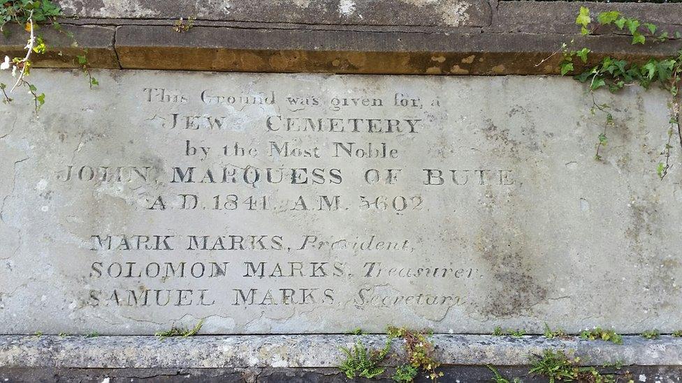 plaque at Cardiff Jewish Cemetery