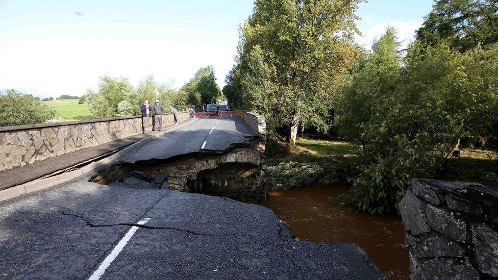 A bridge collapsed in Church Street, Claudy, County Londonderry