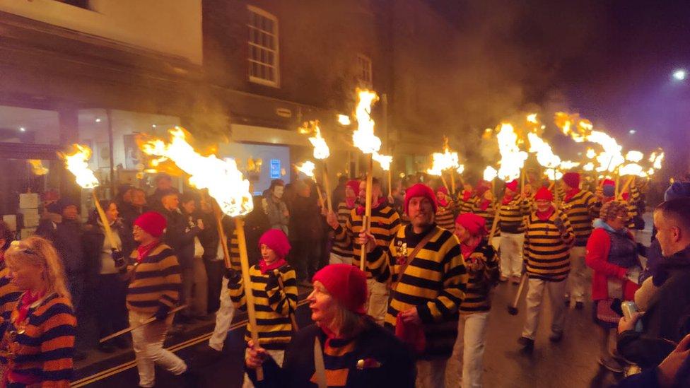 Torch-lit procession for Bonfire celebrations in Lewes