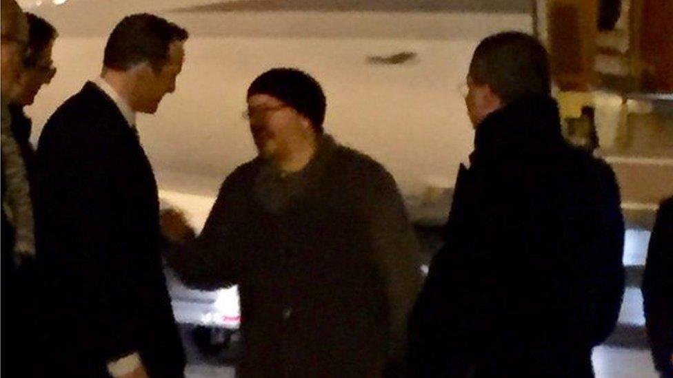 Image of Jason Rezaian landing in Geneva, courtesy of Brett McGurk