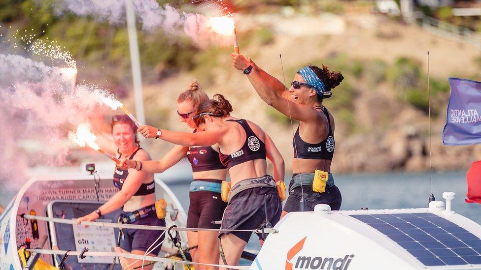 The Bristol Gulls at the finish line in Antigua