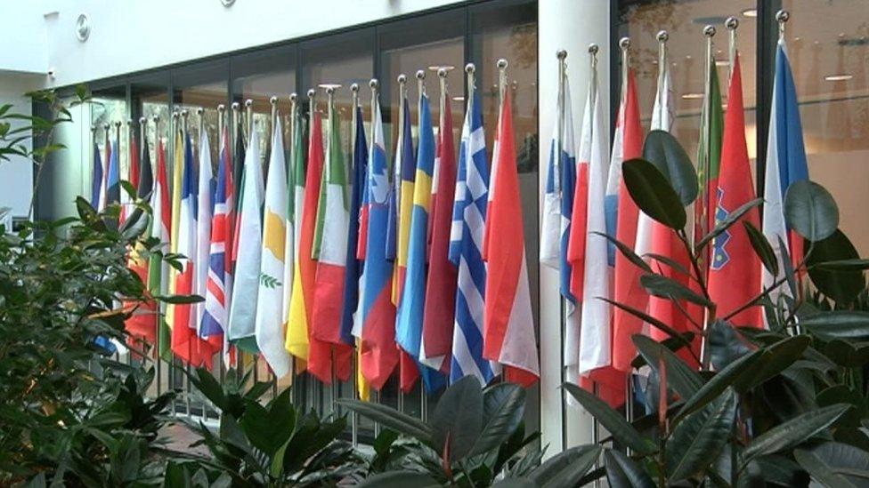 flags at the Europol headquarters