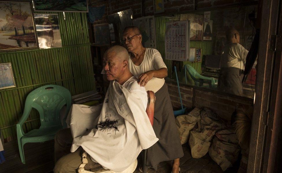 A barbershop in Hinthada, a town in Myanmar's Irrawaddy Delta, on November 4, 2015.