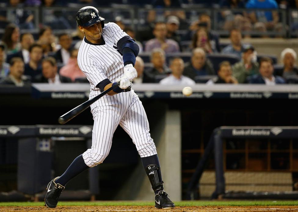 Alex Rodriguez of the New York Yankees hits his 661st home run, 7 May 2015
