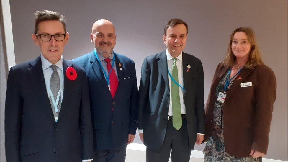 From left to right: Senator Ian Gorst (Jersey), Deputy Jonathan Le Tocq (Guernsey), Greg Hands MP, (UK) Daphne Caine MHK (Isle of Man)