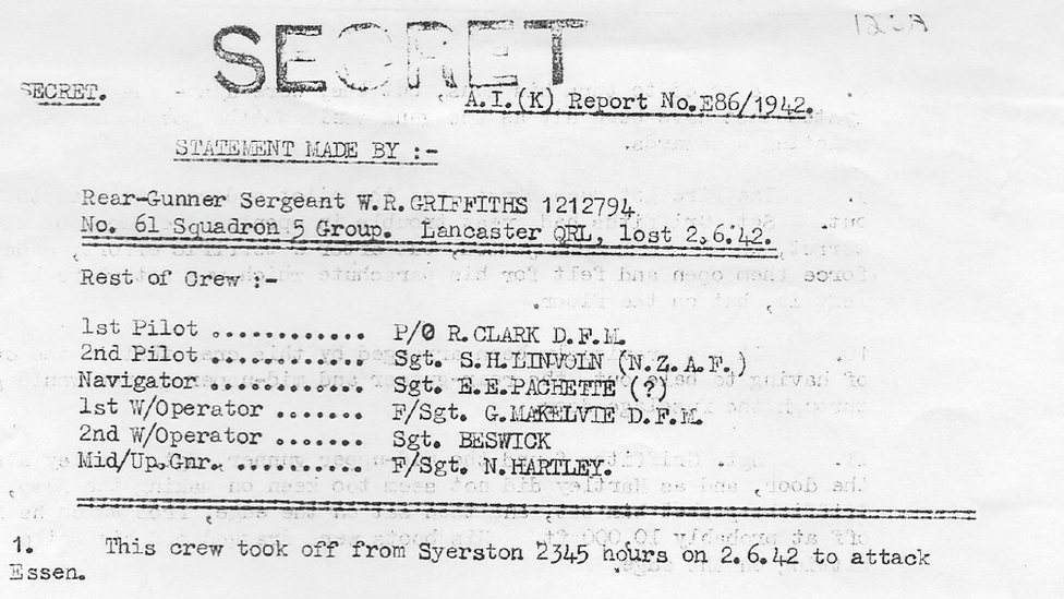 A picture of the statement made by Sgt Griffiths on return to Britain