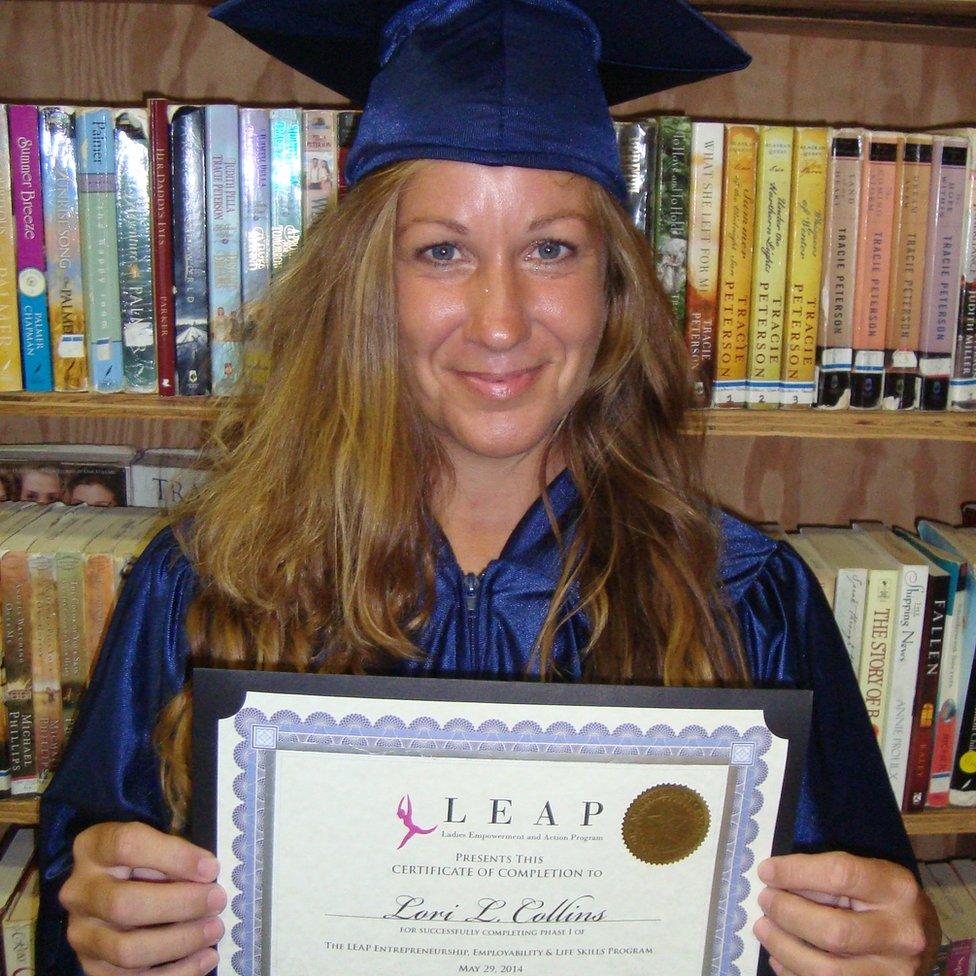 Lori Collins and her Leap graduation certificate