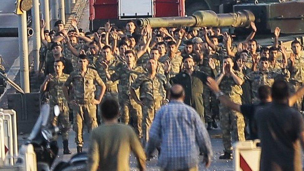 Soldiers surrender on Bosphorus bridge in Istanbul (16 July)