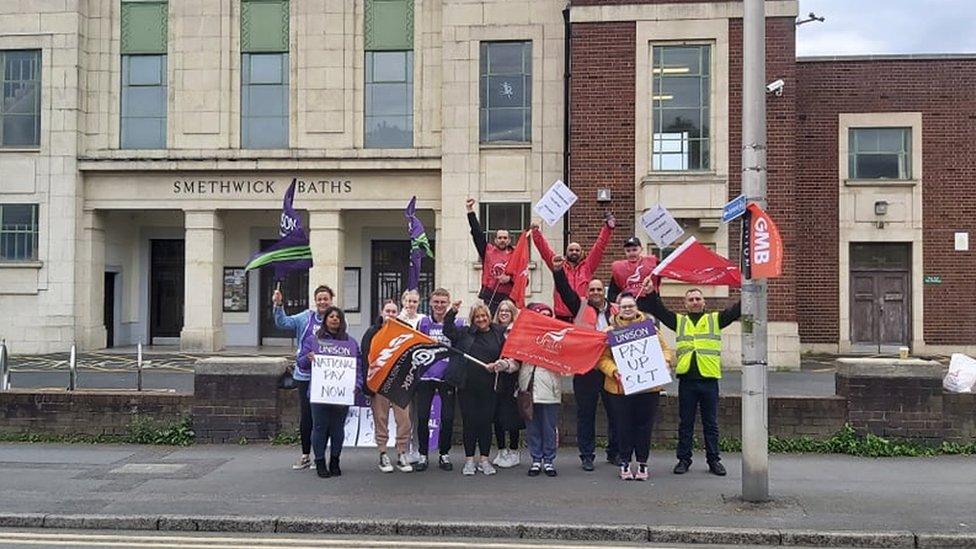 GMB Union members outside of the Smethwick Swimming Centre