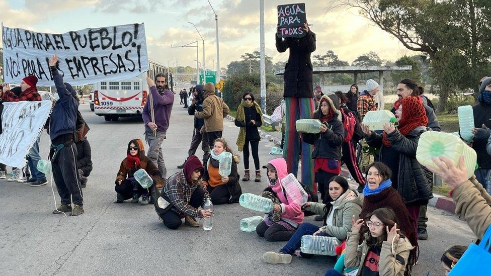 People in protesting for more clean water Montevideo