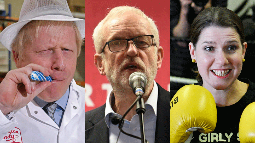 Boris Johnson, Jeremy Corbyn and Jo Swinson