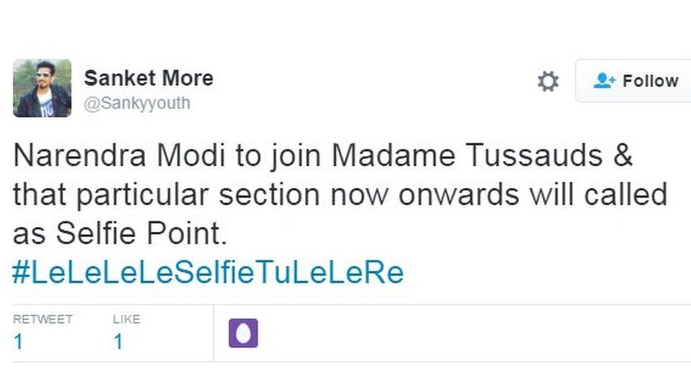 Narendra Modi to join Madame Tussauds & that particular section now onwards will called as Selfie Point. #LeLeLeLeSelfieTuLeLeRe