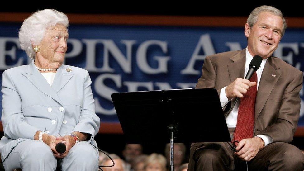 Barbara Bush with son George W Bush