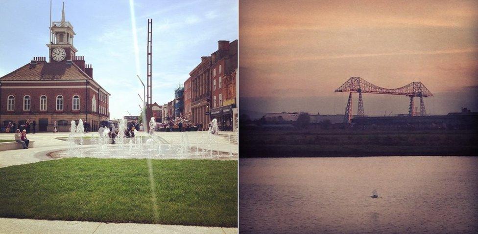 Stockton Town Centre and Tees Transporter Bridge