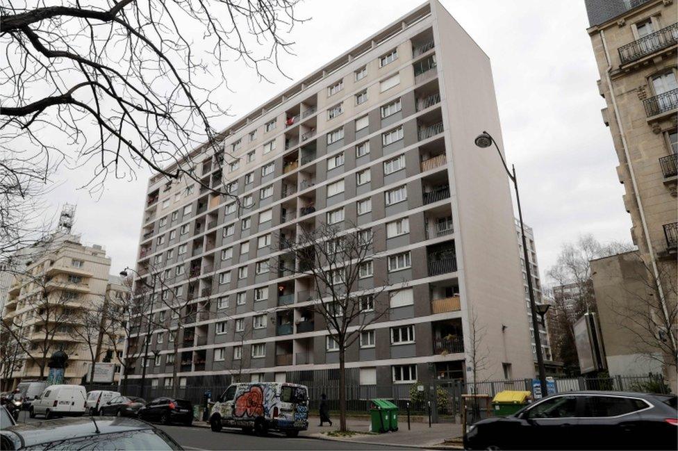 An apartment block in the 11th arrondisement of Paris on 26 March 2018, where the alleged murder of an 85-year-old Jewish woman took place