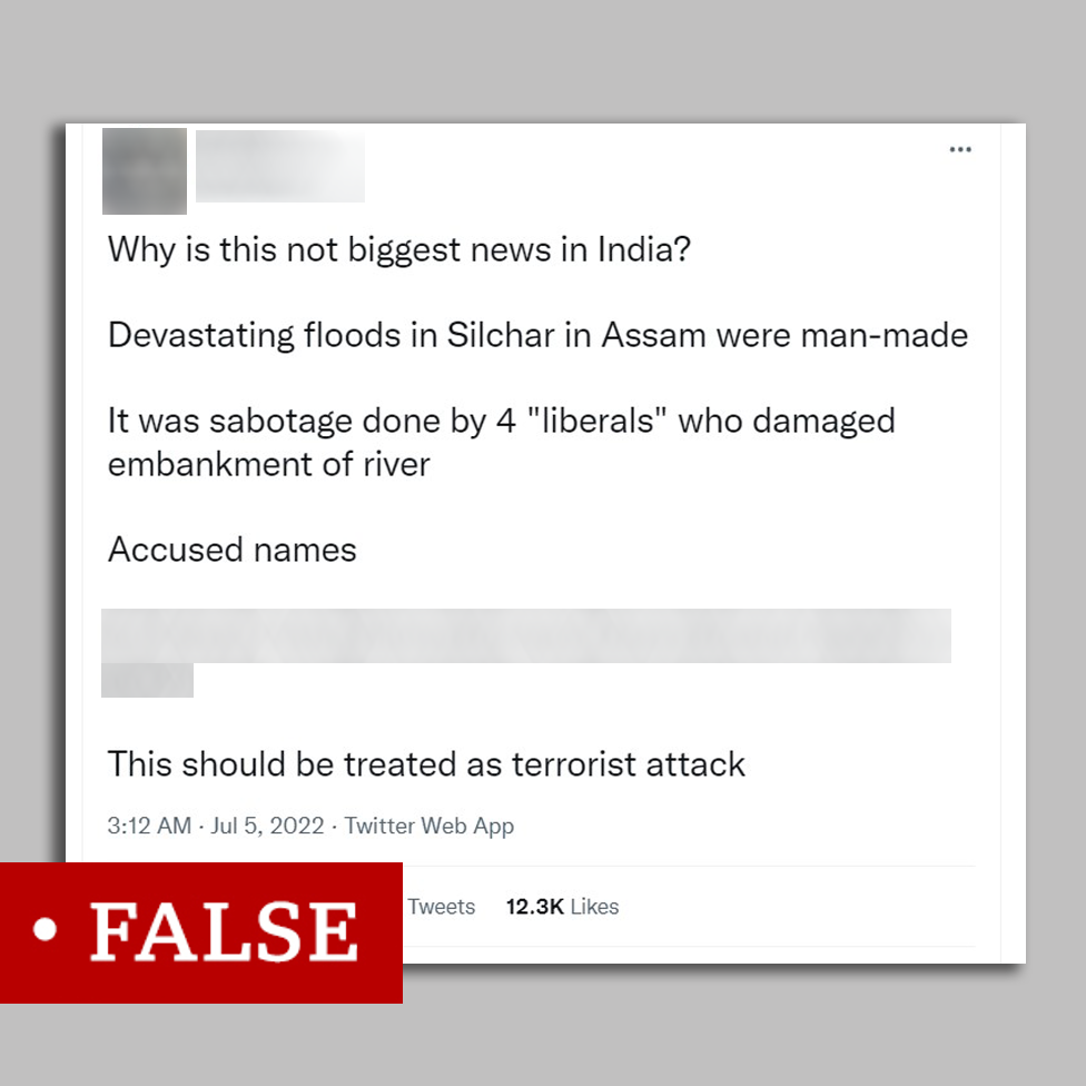 Screenshot of a tweet suggesting Muslim men are waging "flood jihad" on Indian soil.