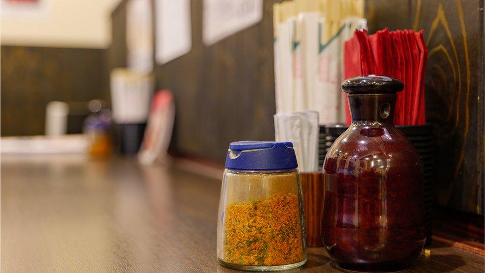 Sauces at a Japanese restaurant