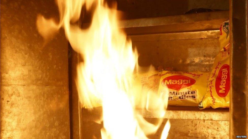 Packets of Nestle's Maggi noodles are on display at a roadside eatery in New Delhi, India, June 7, 2015.