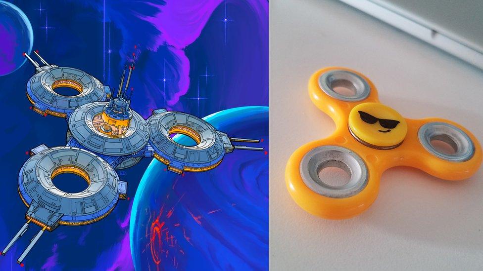 A space ship and fidget spinner.