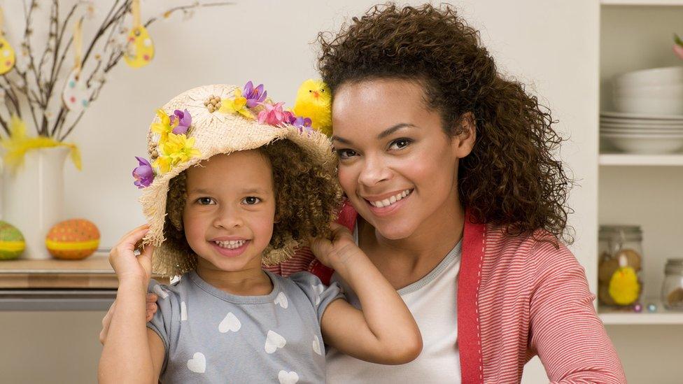 Mum and daughter with an Easter bonnet