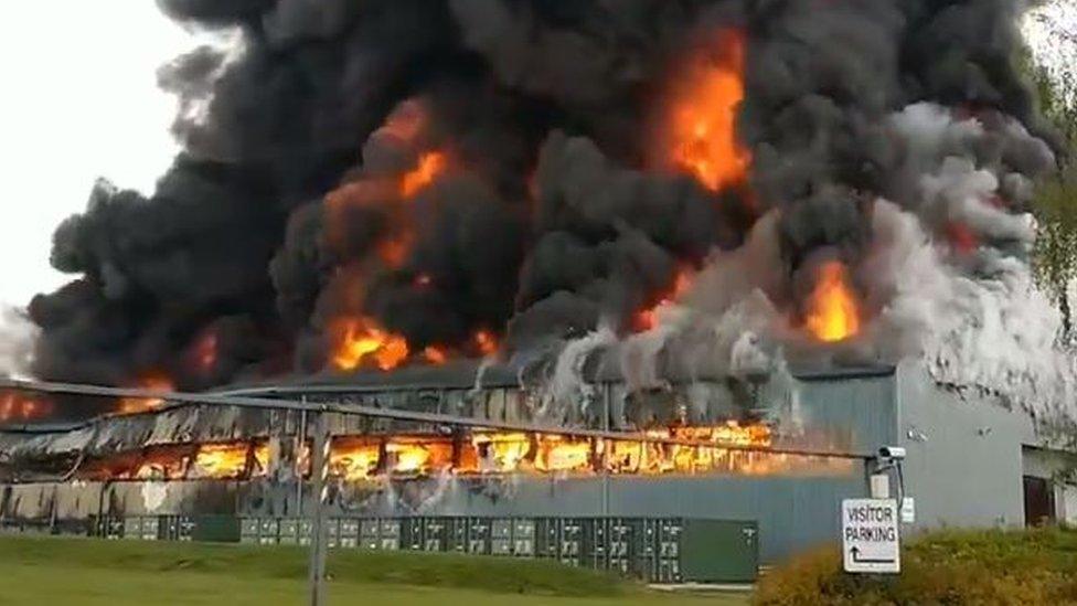 Photo of the warehouse on fire