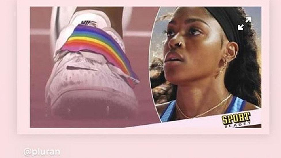 Erica posted about her rainbow strapped shoes on her Instagram story