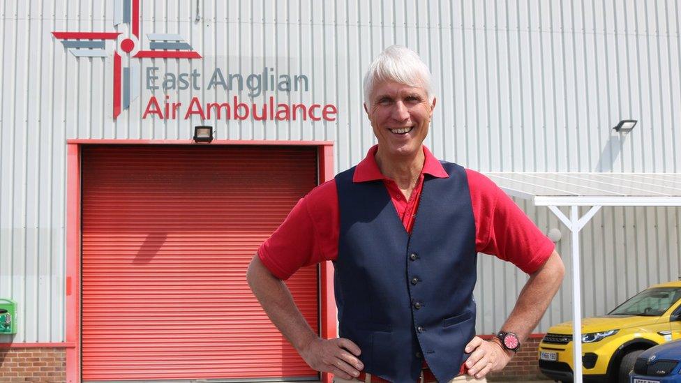 Patrick Peal outside East Anglian Air Ambulance HQ, Norwich