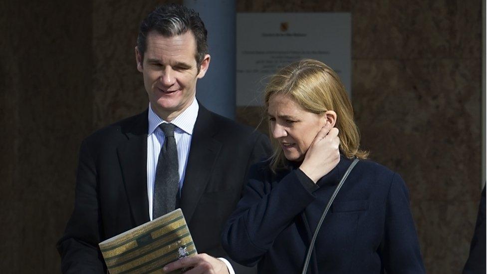 Spain's Princess Cristina (R) and her husband, former Olympic handball player Inaki Urdangarin leave the courtroom in the Balearic School of Public Administration (EBAP) building in Palma de Mallorca, on the Spanish Balearic Island of Majorca on February 26, 2016