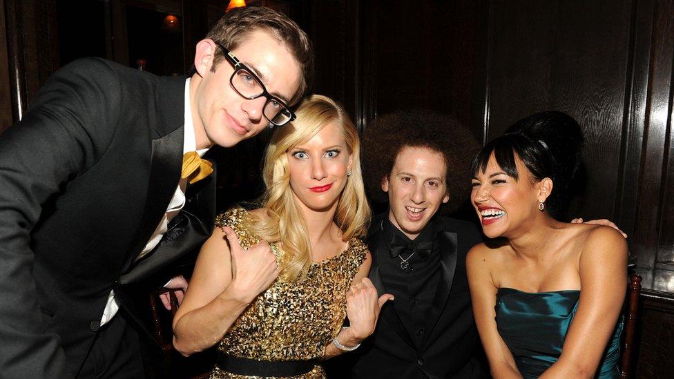 Actors Kevin McHale, Heather Morris, Josh Sussman, and Naya Rivera