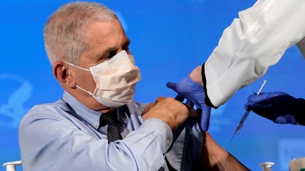 Dr Fauci gets his first dose of Moderna