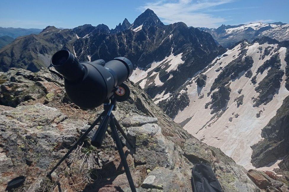 Dan's telescope set up to scour a distant mountain