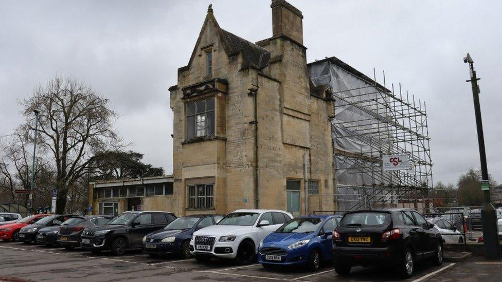 The Old Station in Cirencester, surrounded by scaffolding to the rear