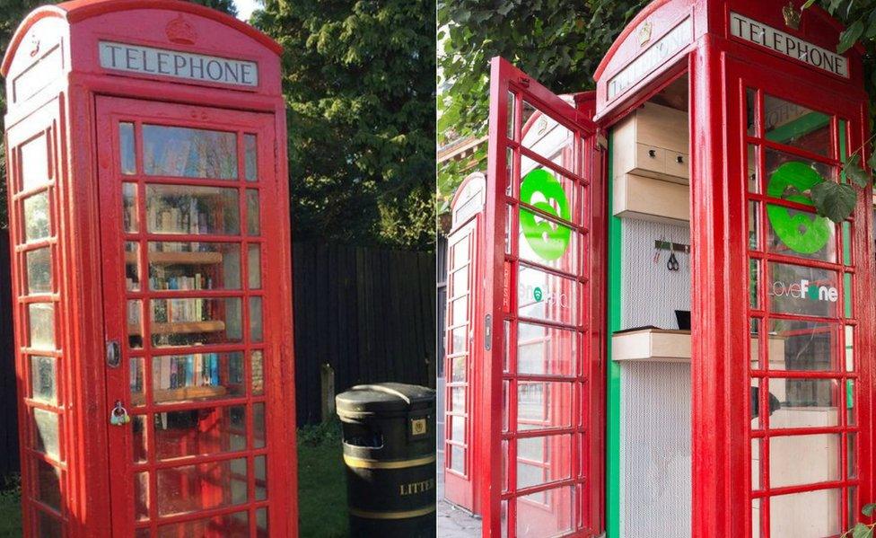 Library phone box and phone repair shop