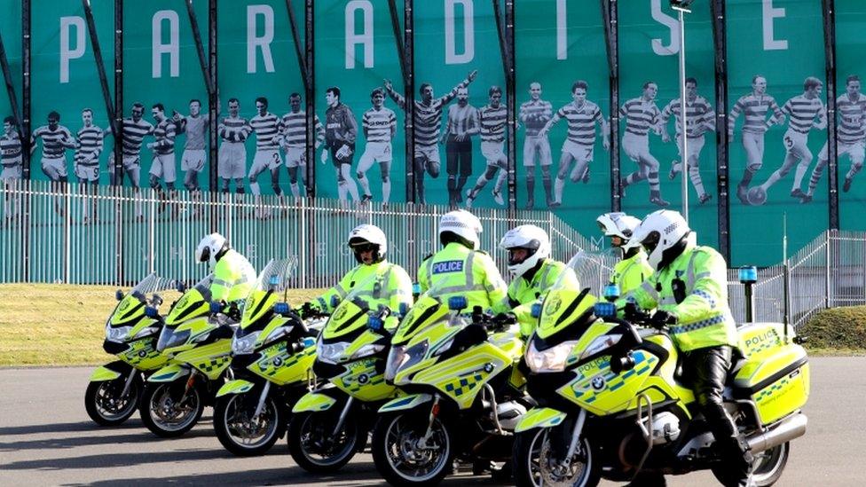 Police line up outside Celtic Park