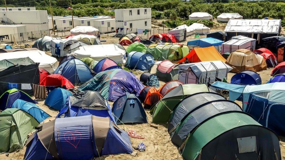 Tents in the Jungle camp in Calais