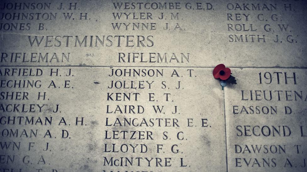 Some of the 35,000 names at Arras of men whose bodies were never recovered