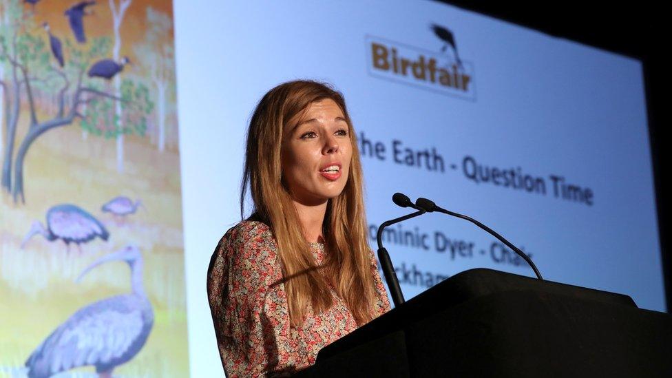 Carrie Symonds speaks at Birdfair