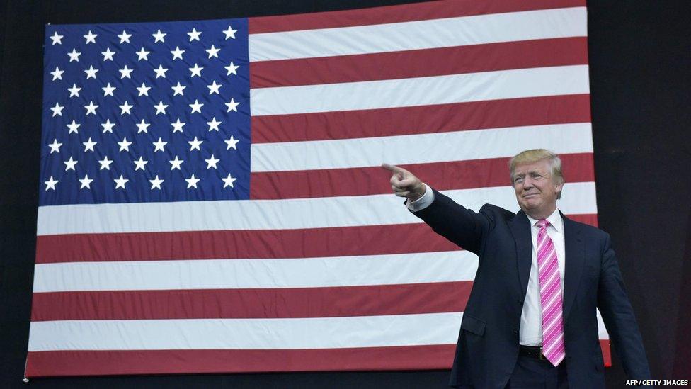 Donald Trump in front of an American flag