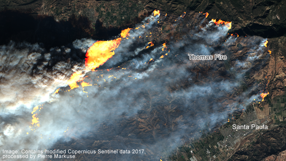 Thomas fire, California, satellite image