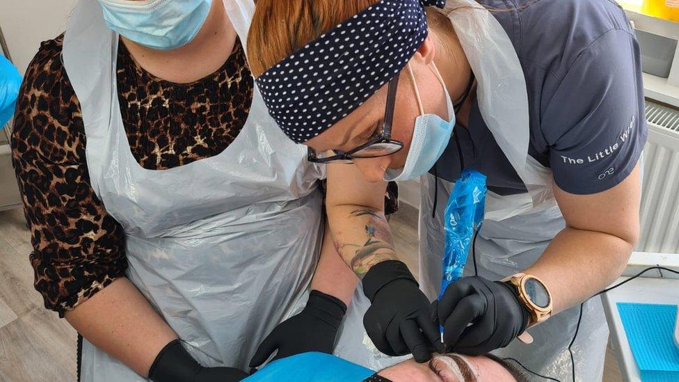 Ffion Hughes doing microblading on a patient