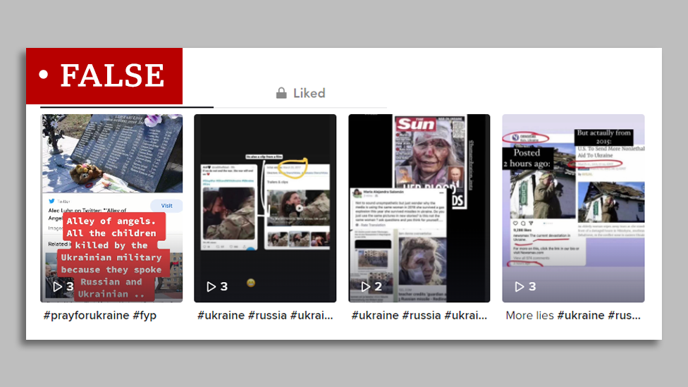 Screengrab of Tik Tok page featuring false videos