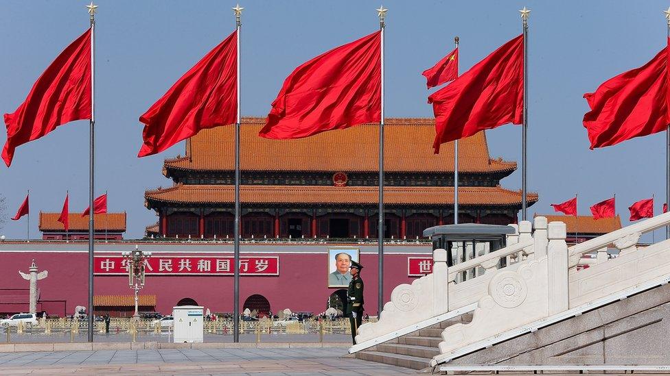 Chinese flags in Beijing